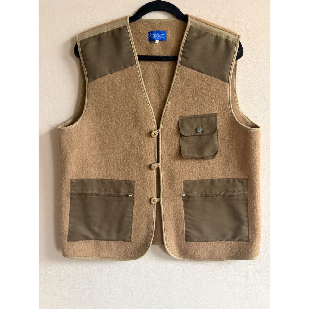 Evseg VTG 100% Camel Hair Vest Mens 48 Brown Hunting Utility Made in Mongolia